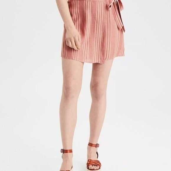 American Eagle High-Waisted Striped Tie Wrap Mini Skirt Size Medium - Picture 1 of 10